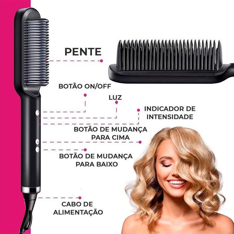 Escova Alisadora Stacy Hair [CABELOS LISOS NA HORA] 4 EM 1 Modela, Alisa, Anti-frizz e Hidrata